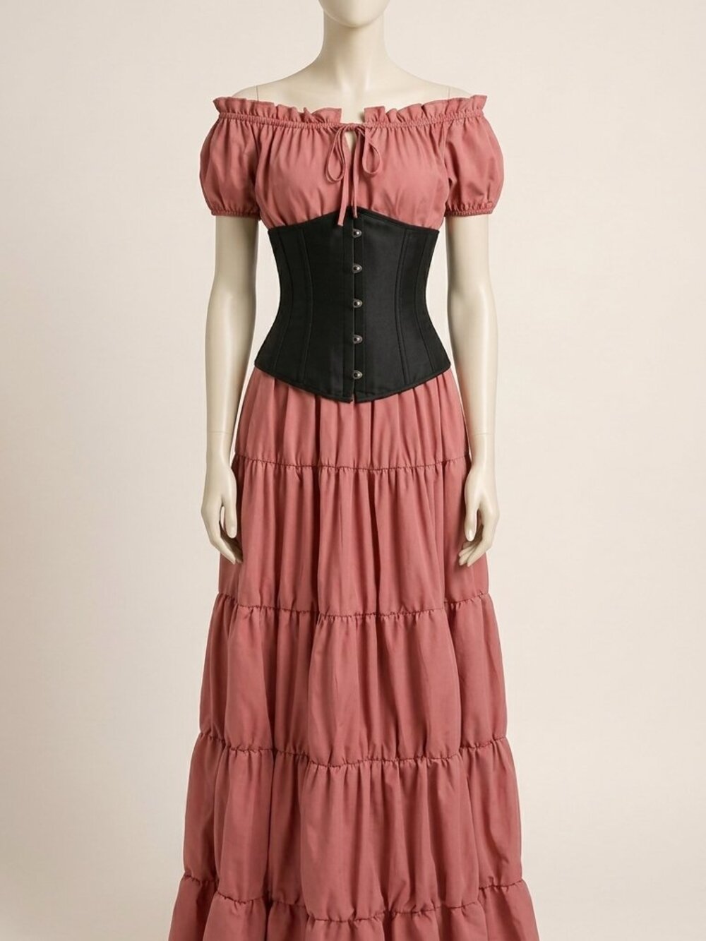 Parlsdy Renaissance Costume Set Brick Red Black Corset Tiered Skirt Size M